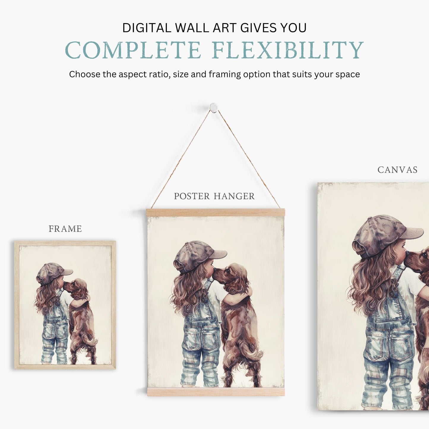 Cocker Spaniel Nursery Decor, Girl & Dog Painting, Brown Dog Print - WildfieldPrints