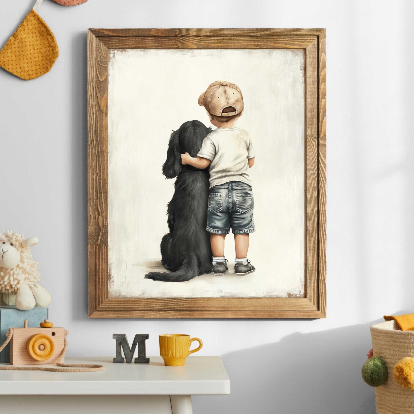 Cocker Spaniel Nursery Print, Black Dog Wall Art, Boy & Dog Decor - WildfieldPrints
