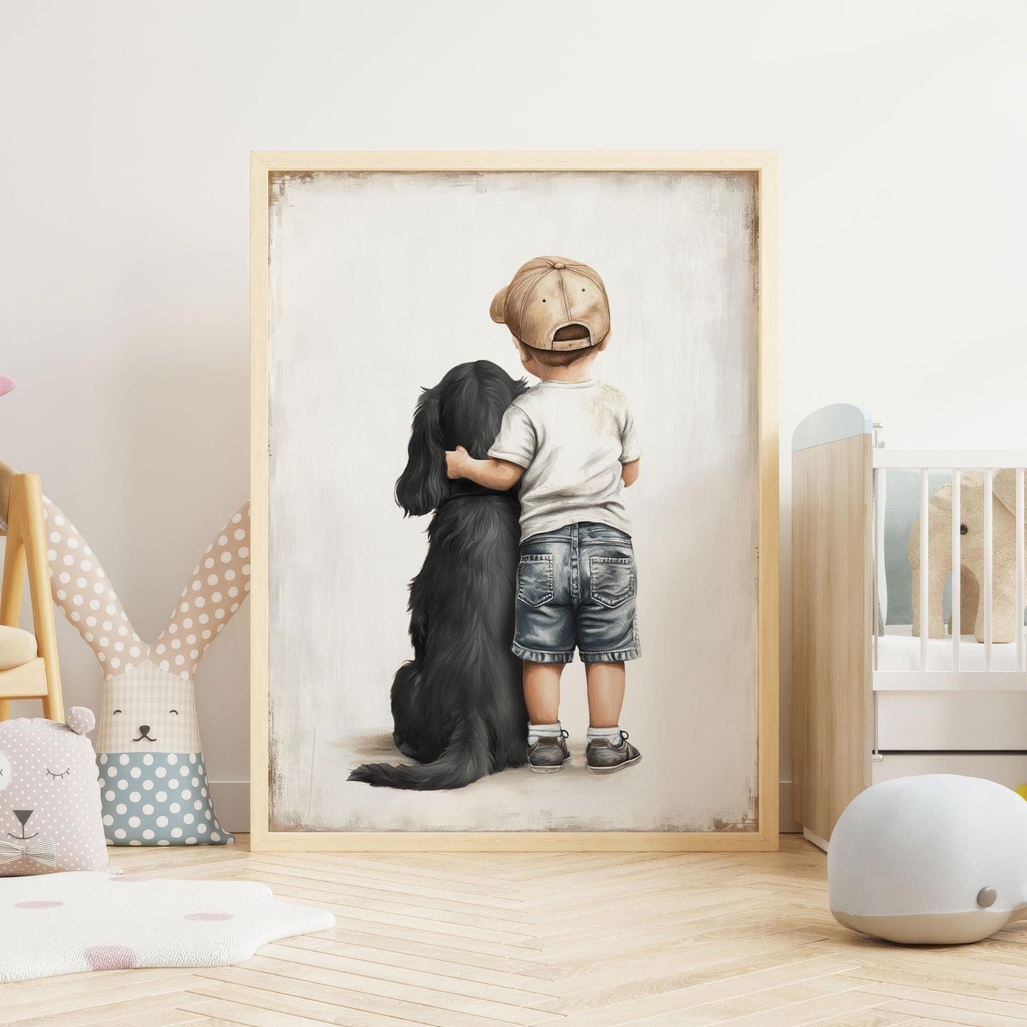 Cocker Spaniel Nursery Print, Black Dog Wall Art, Boy & Dog Decor - WildfieldPrints