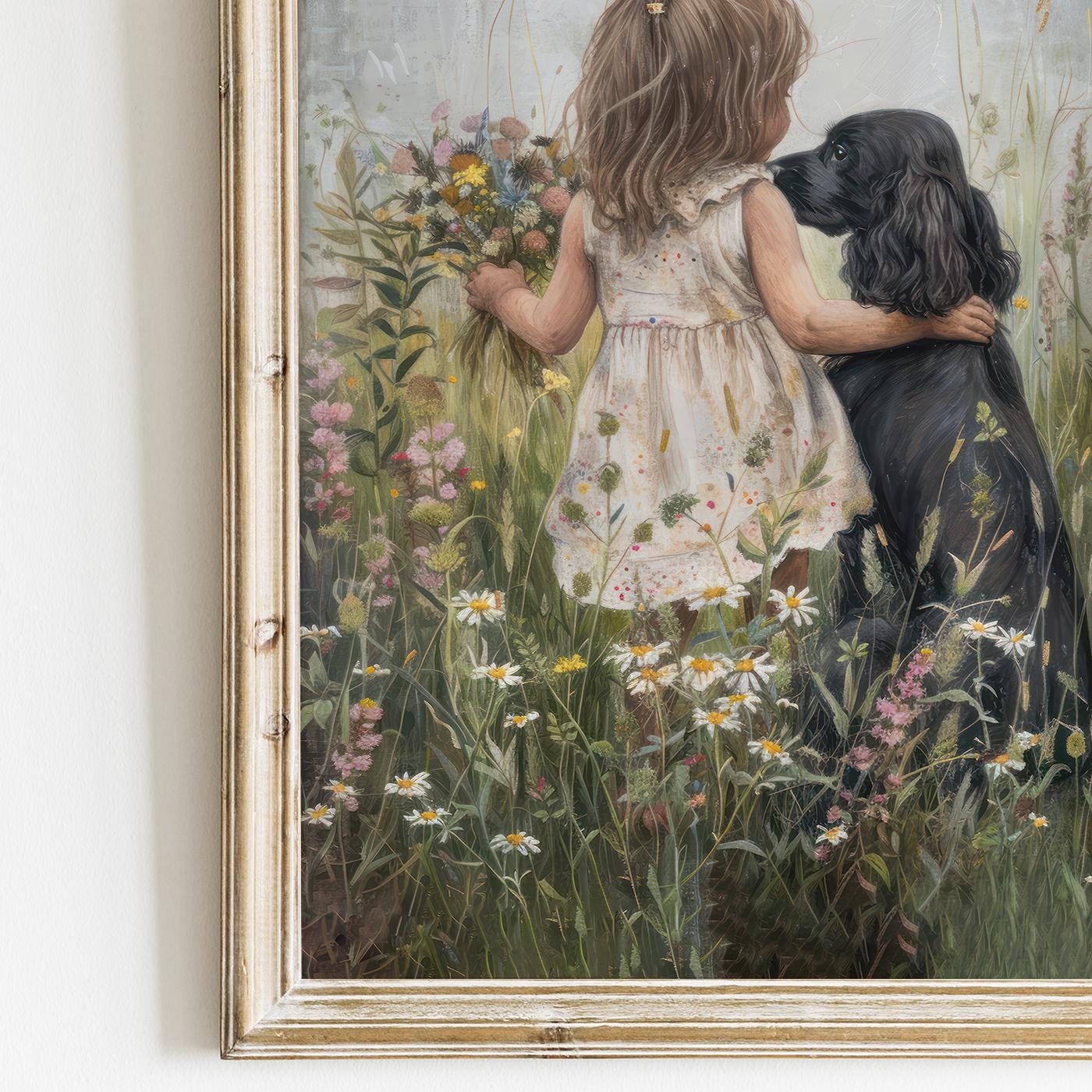Cocker Spaniel Nursery Print, Black Dog Wall Decor, Girl & Pet Art - WildfieldPrints