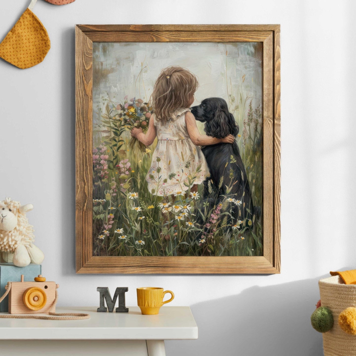 Cocker Spaniel Nursery Print, Black Dog Wall Decor, Girl & Pet Art - WildfieldPrints