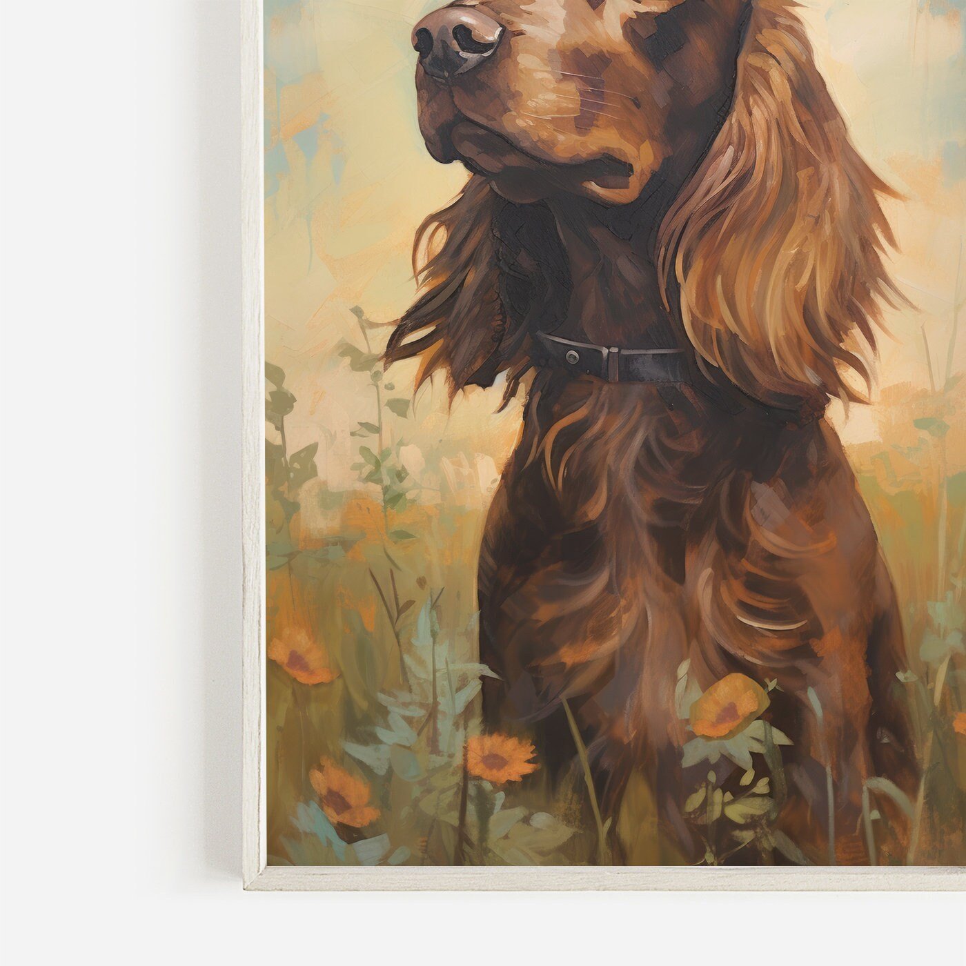 Cocker Spaniel Wall Art, Brown Dog in Blooming Meadow, Muted Colors - WildfieldPrints