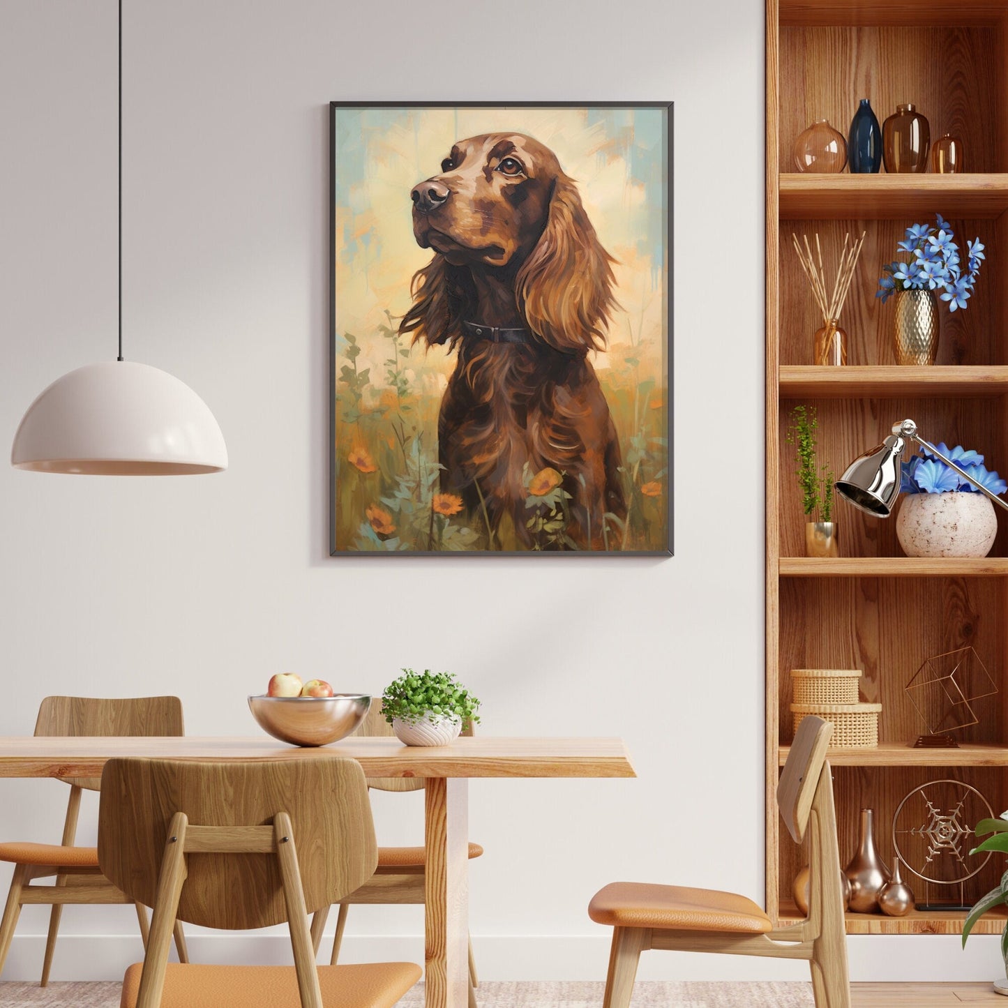 Cocker Spaniel Wall Art, Brown Dog in Blooming Meadow, Muted Colors - WildfieldPrints