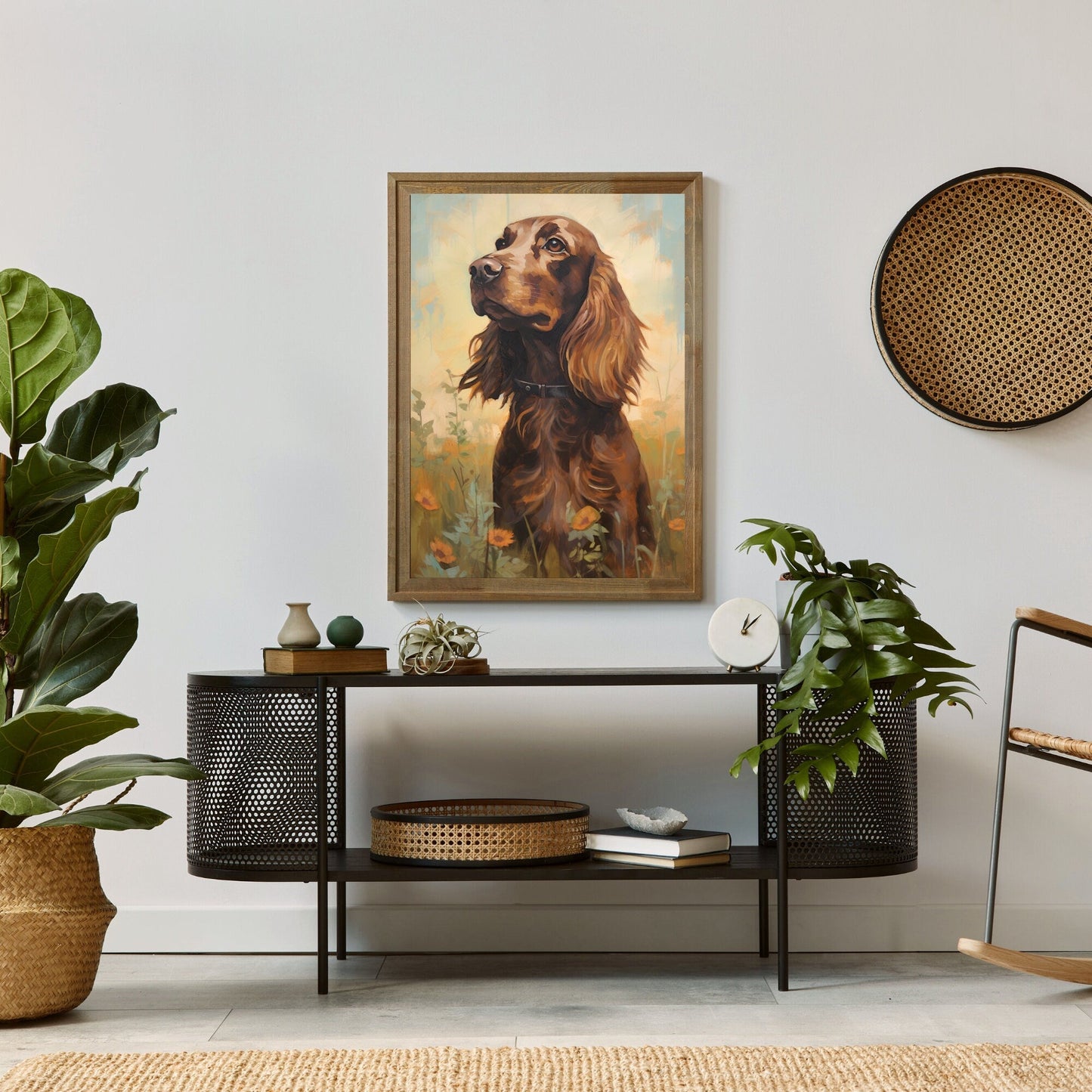 Cocker Spaniel Wall Art, Brown Dog in Blooming Meadow, Muted Colors - WildfieldPrints