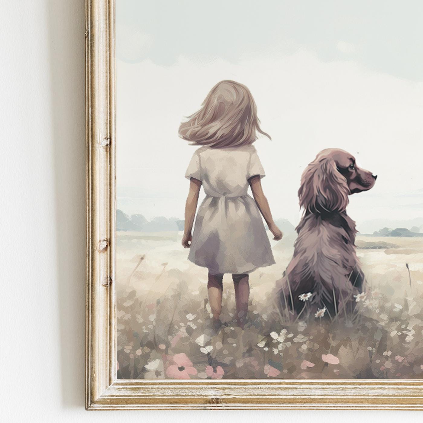 Cocker Spaniel Wall Art, Girl & Dog Painting, Nursery Decor - WildfieldPrints