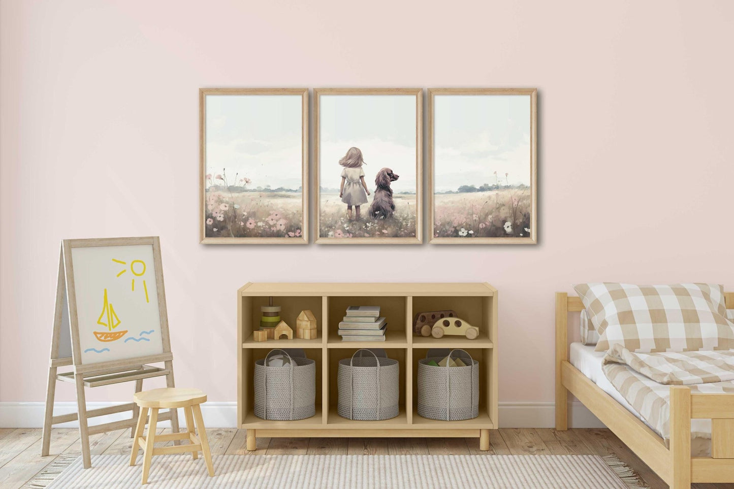 Cocker Spaniel Wall Art, Girl & Dog Painting, Nursery Decor - WildfieldPrints