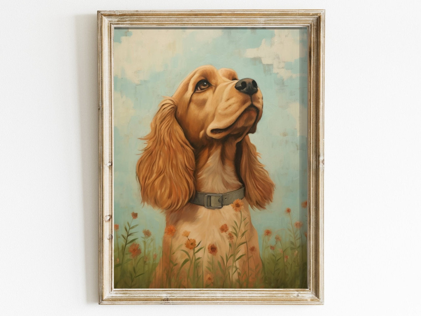 Cocker Spaniel Wall Art, Vintage Dog Portrait Amidst Flowers - WildfieldPrints