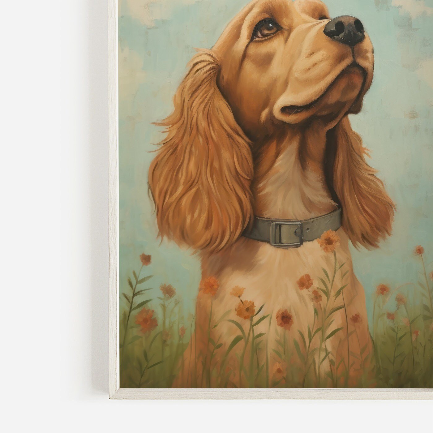 Cocker Spaniel Wall Art, Vintage Dog Portrait Amidst Flowers - WildfieldPrints