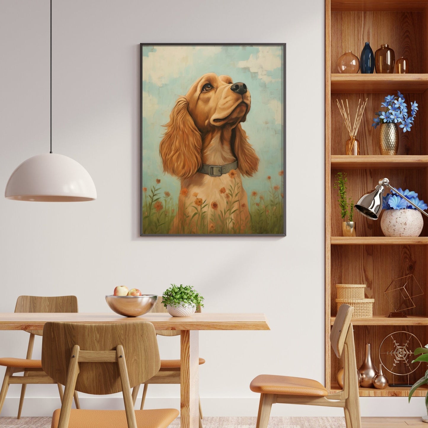 Cocker Spaniel Wall Art, Vintage Dog Portrait Amidst Flowers - WildfieldPrints