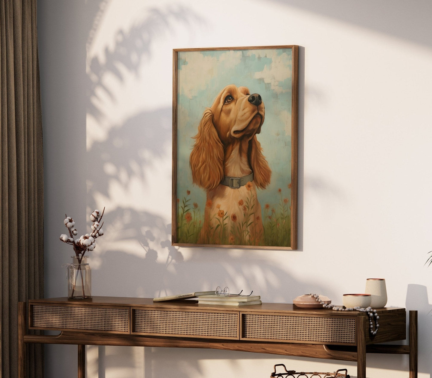 Cocker Spaniel Wall Art, Vintage Dog Portrait Amidst Flowers - WildfieldPrints