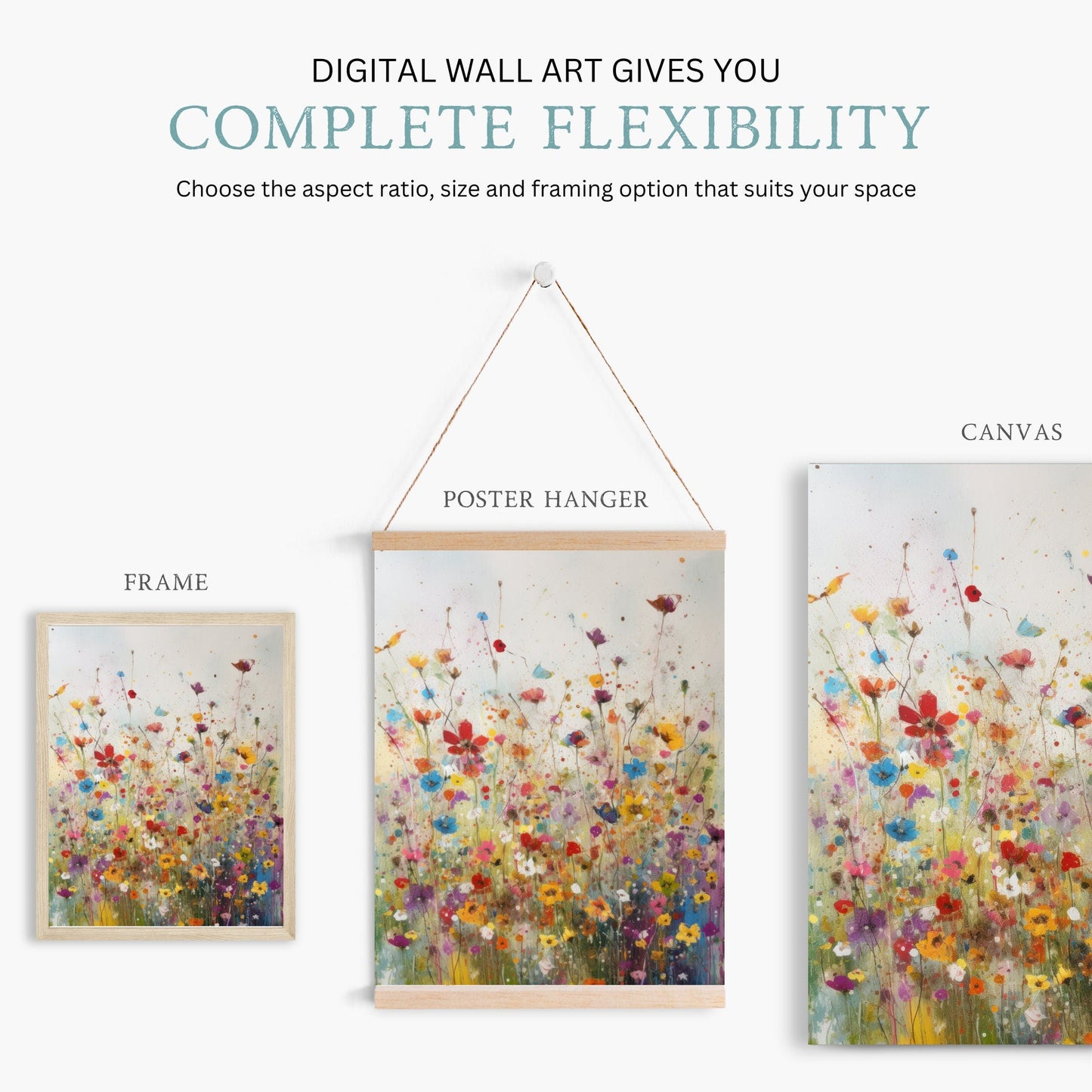 Colorful Wildflower Paintings, Vintage Floral Wall Decor, Meadow Art - WildfieldPrints