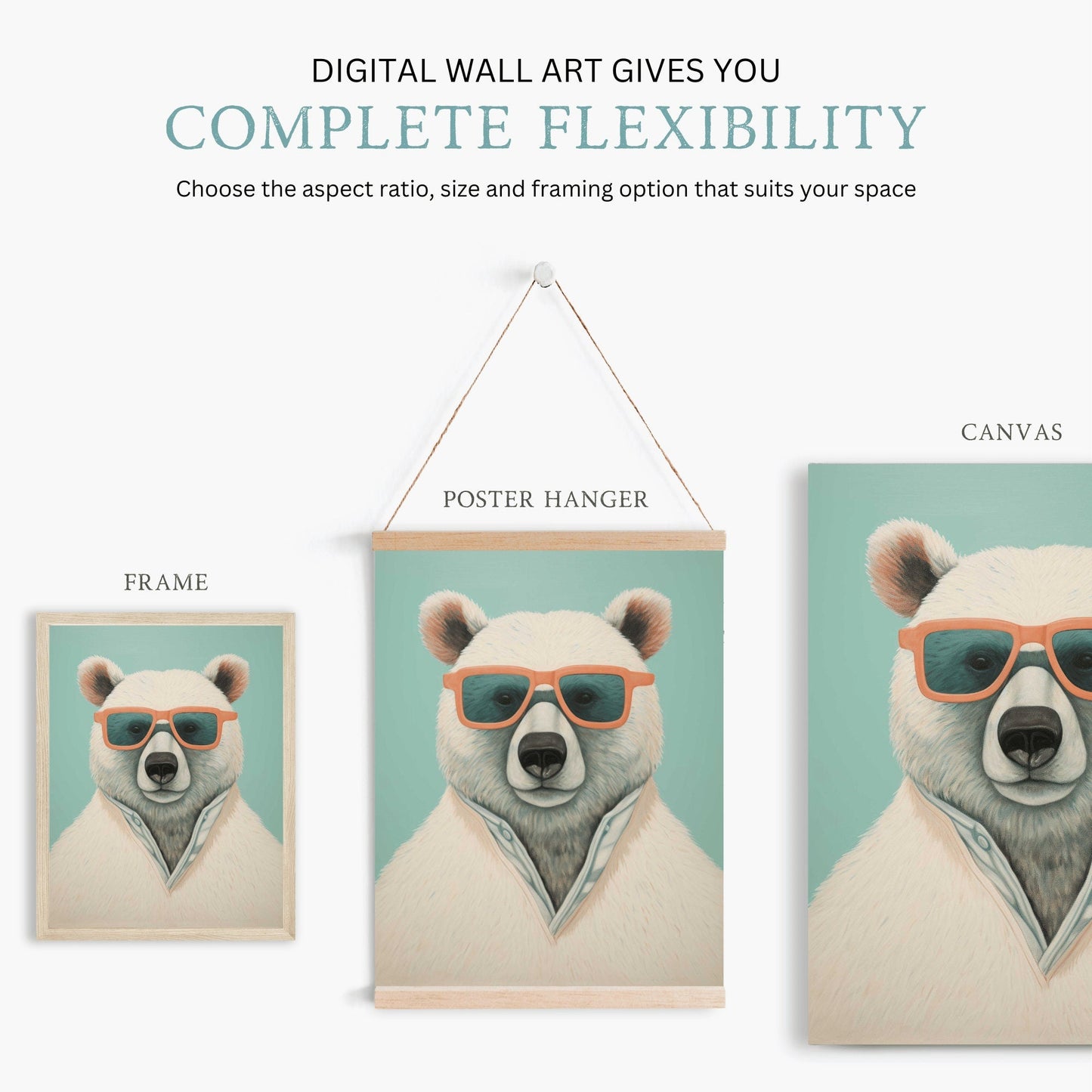 Cool Bear Wall Art, Polar Bear Nursery Decor, Toddler Room Accent - WildfieldPrints