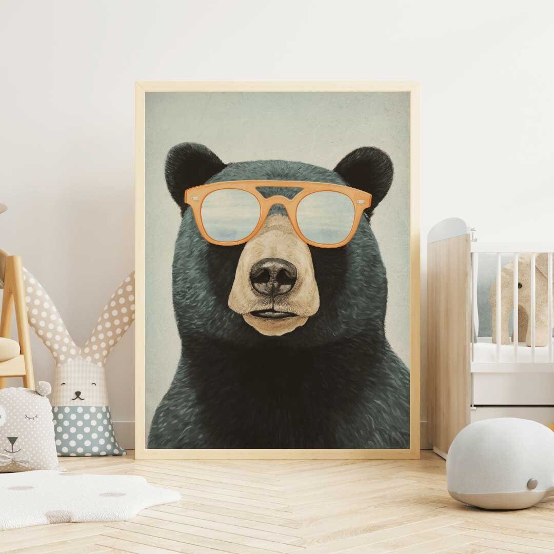 Cool Bear Wall Art, Vintage Animal Decor, Toddler Room Accent - WildfieldPrints