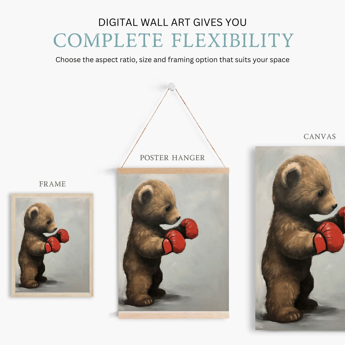 Cool Boys Room Wall Art, Bear Cub Boxer, Vintage Kids Decor - WildfieldPrints