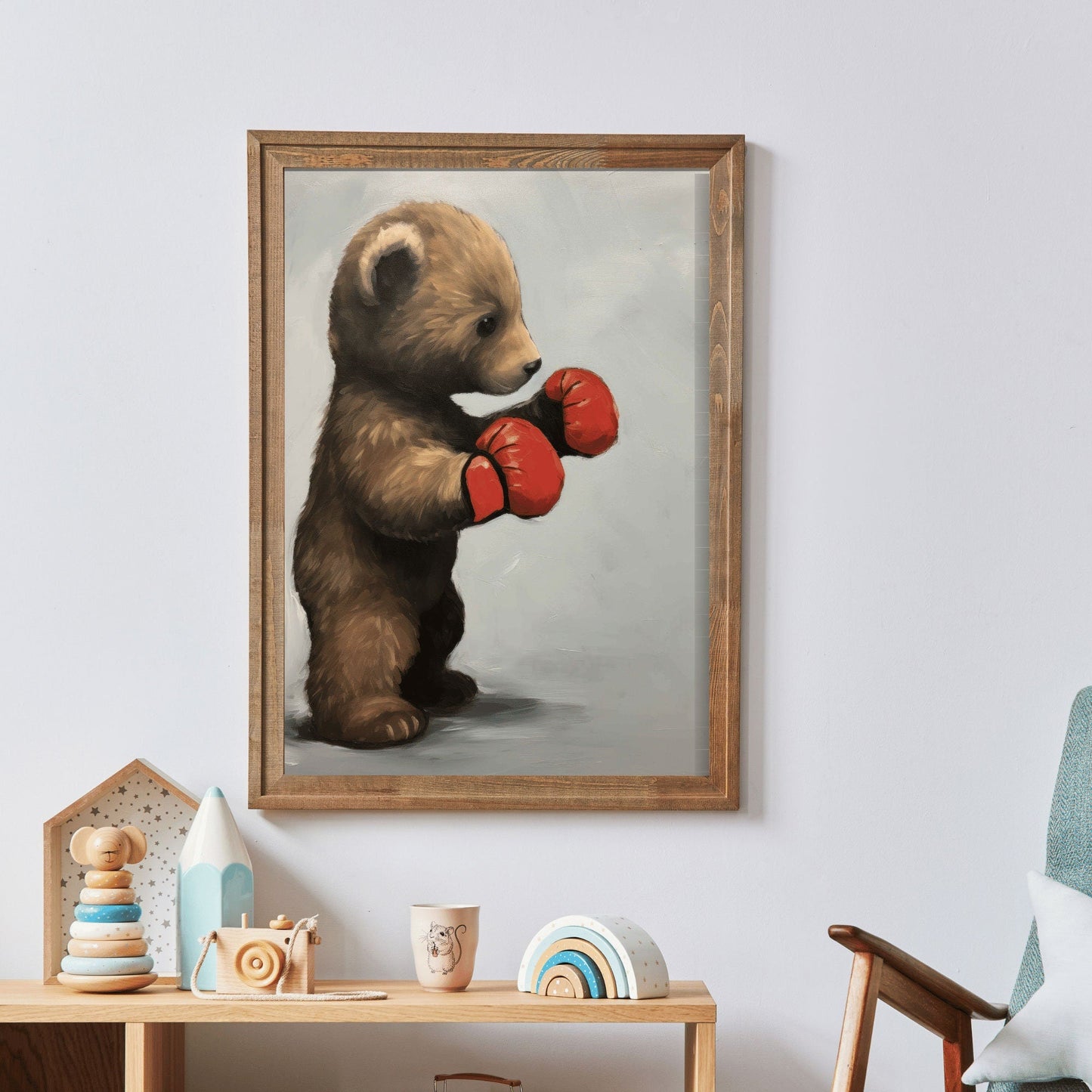 Cool Boys Room Wall Art, Bear Cub Boxer, Vintage Kids Decor - WildfieldPrints