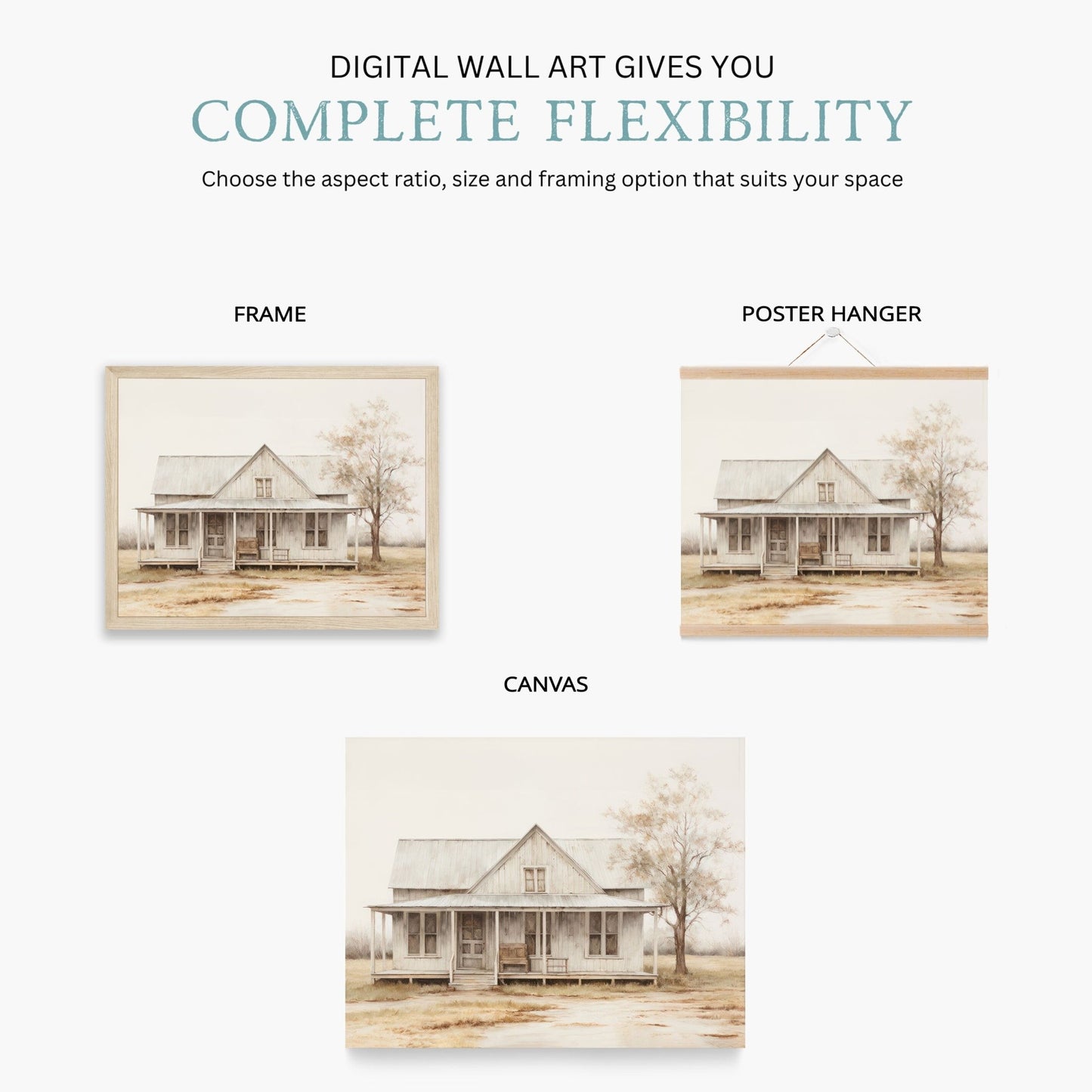 Country House Painting, Rustic Cottage Wall Art, Farmhouse Decor - WildfieldPrints