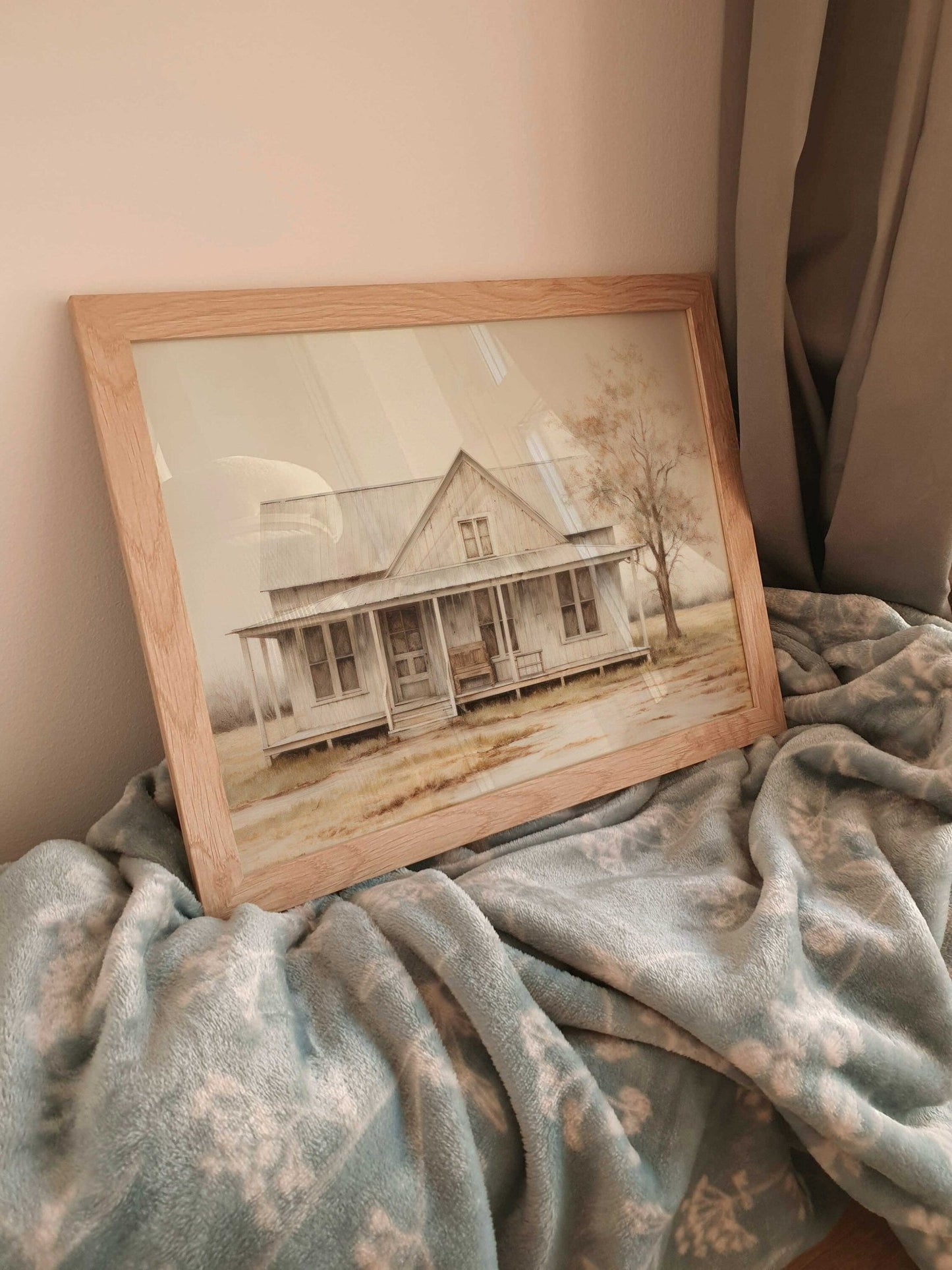 Country House Painting, Rustic Cottage Wall Art, Farmhouse Decor - WildfieldPrints
