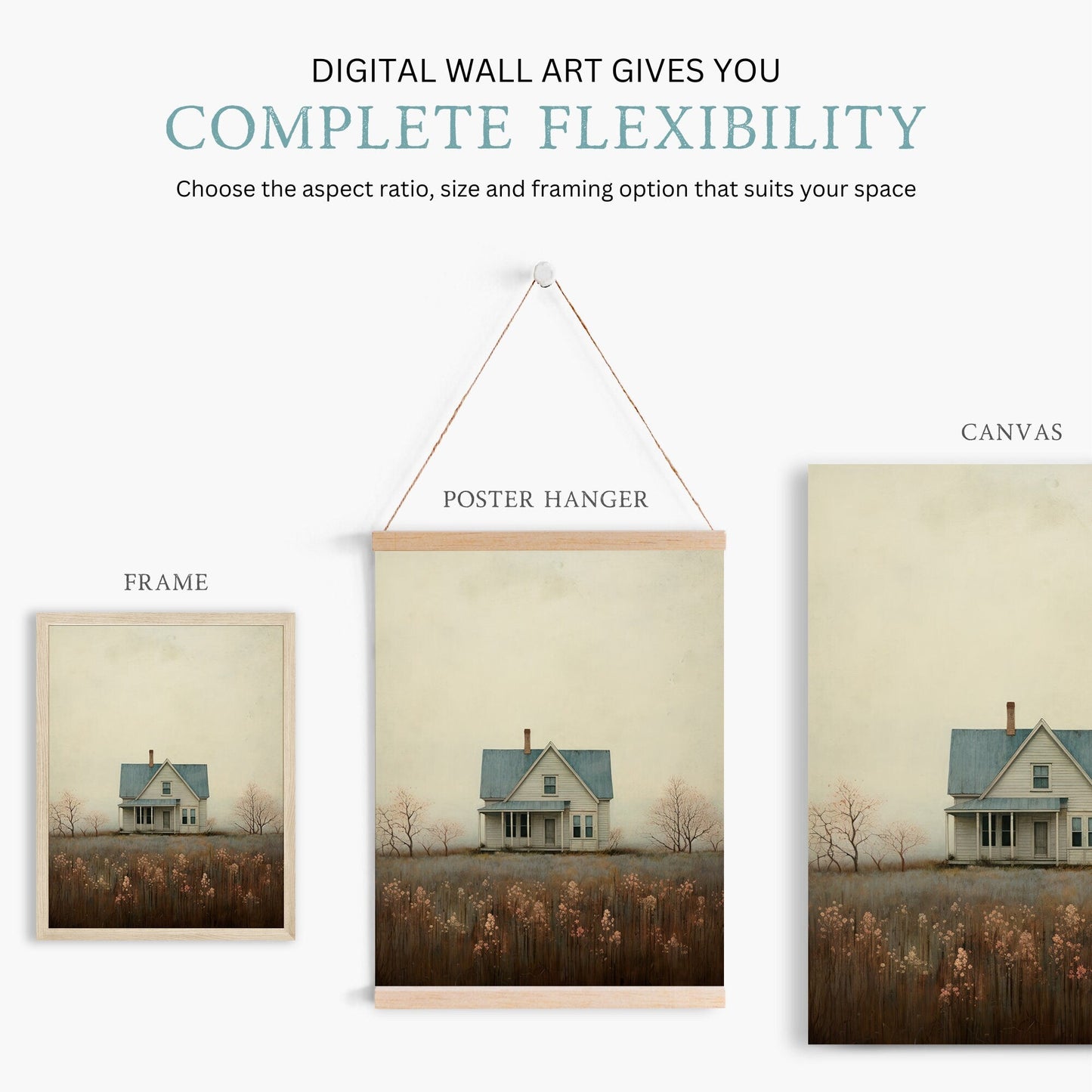 Country House Painting, Rustic Farmhouse Wall Decor, Countryside Print - WildfieldPrints