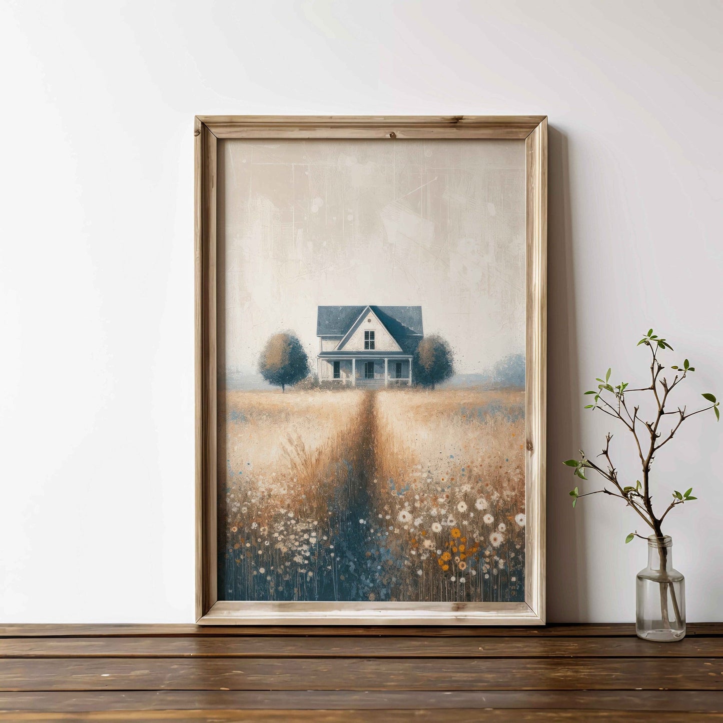 Country House Painting, Rustic Farmhouse Wall Decor, Countryside Print - WildfieldPrints