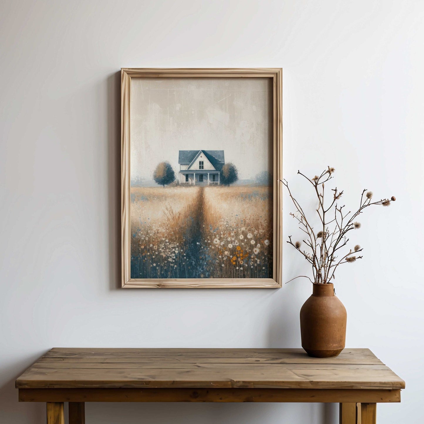 Country House Painting, Rustic Farmhouse Wall Decor, Countryside Print - WildfieldPrints