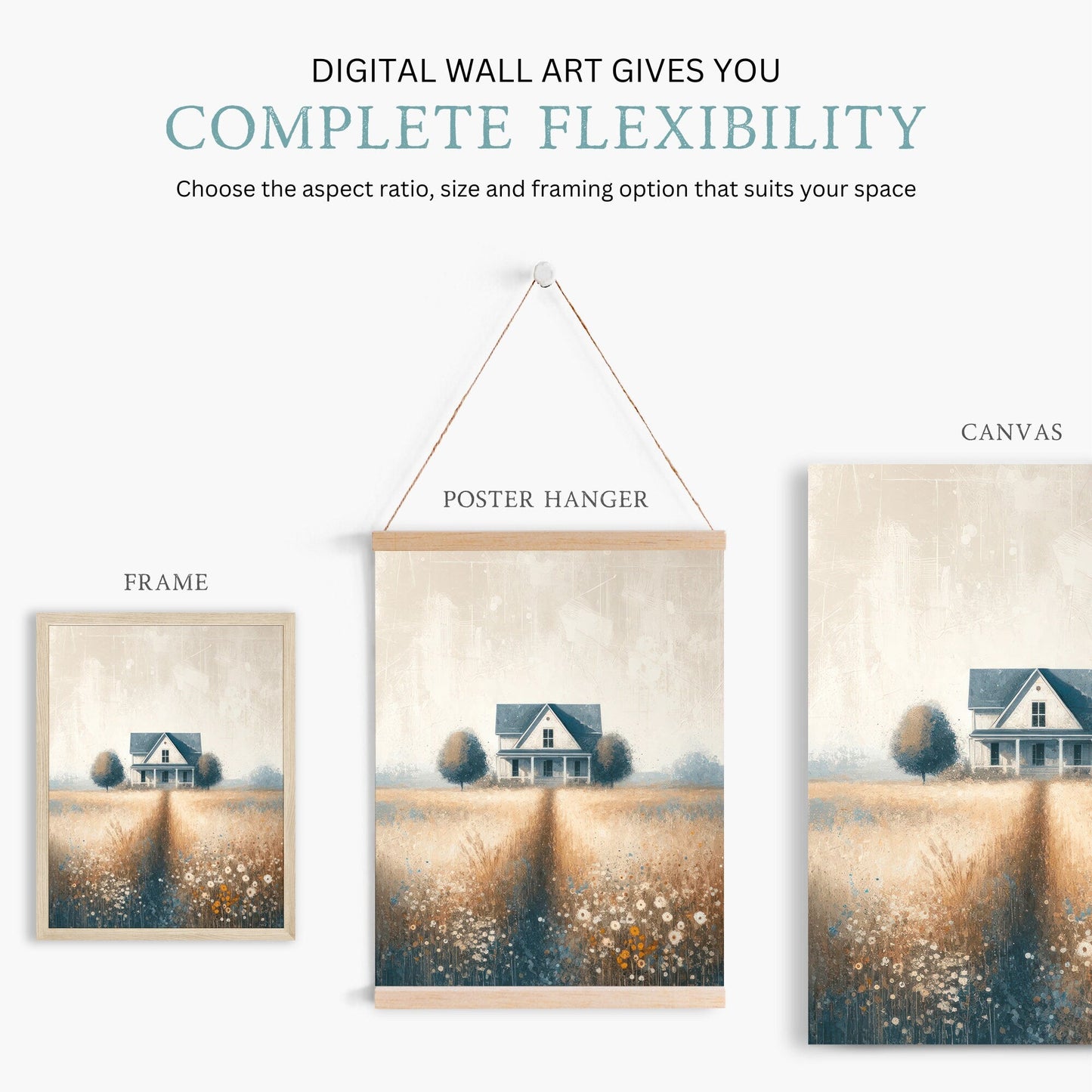 Country House Painting, Rustic Farmhouse Wall Decor, Countryside Print - WildfieldPrints