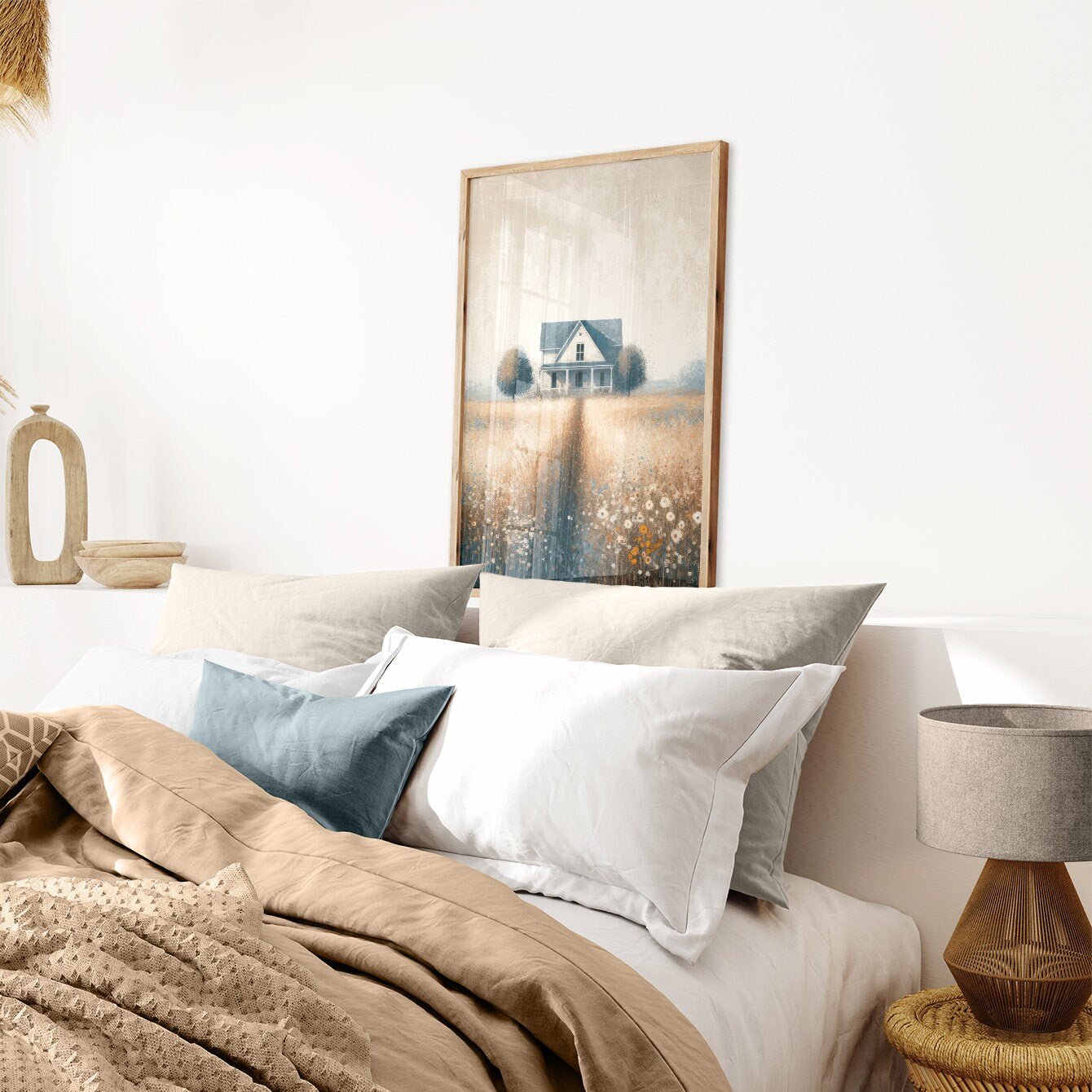 Country House Painting, Rustic Farmhouse Wall Decor, Countryside Print - WildfieldPrints