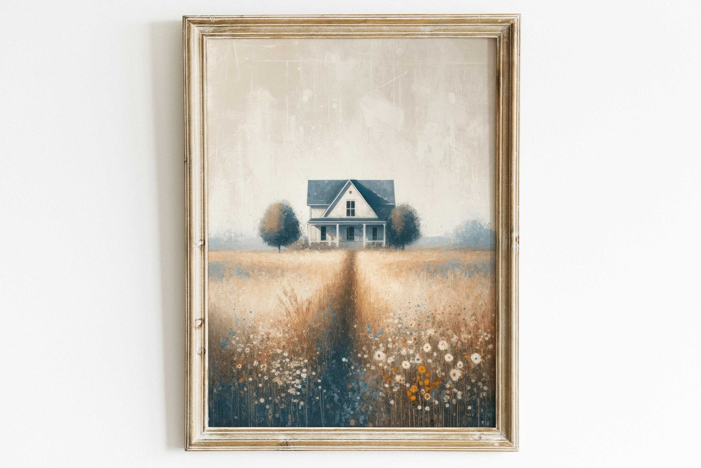 Country House Painting, Rustic Farmhouse Wall Decor, Countryside Print - WildfieldPrints