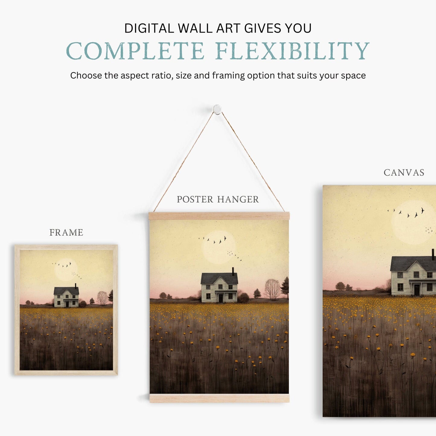 Country House Print, Countryside Wall Art, Farmhouse Decor - WildfieldPrints