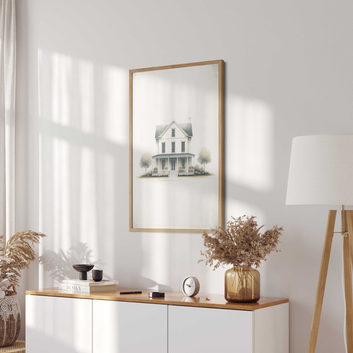 Country House Print, Minimalist Vintage Art, Modern Farmhouse Decor - WildfieldPrints