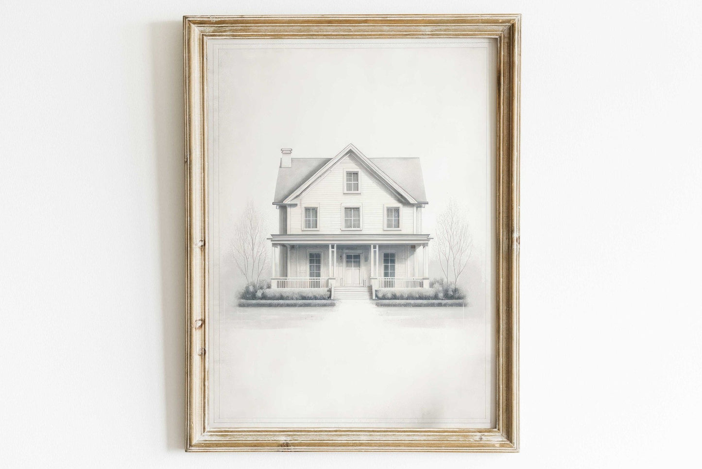 Country House Print, Minimalist Vintage Art, Modern Farmhouse Decor - WildfieldPrints