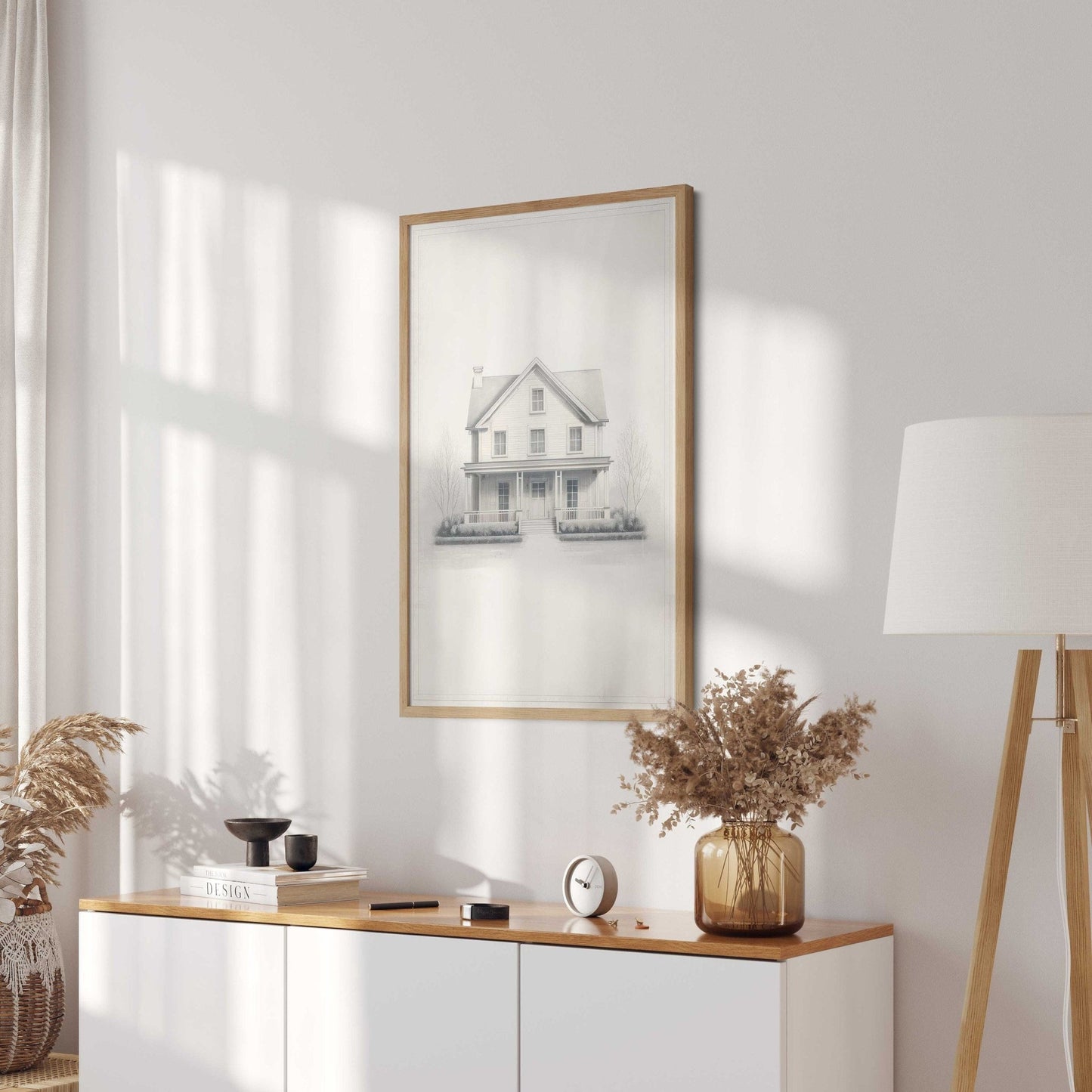 Country House Print, Minimalist Vintage Art, Modern Farmhouse Decor - WildfieldPrints