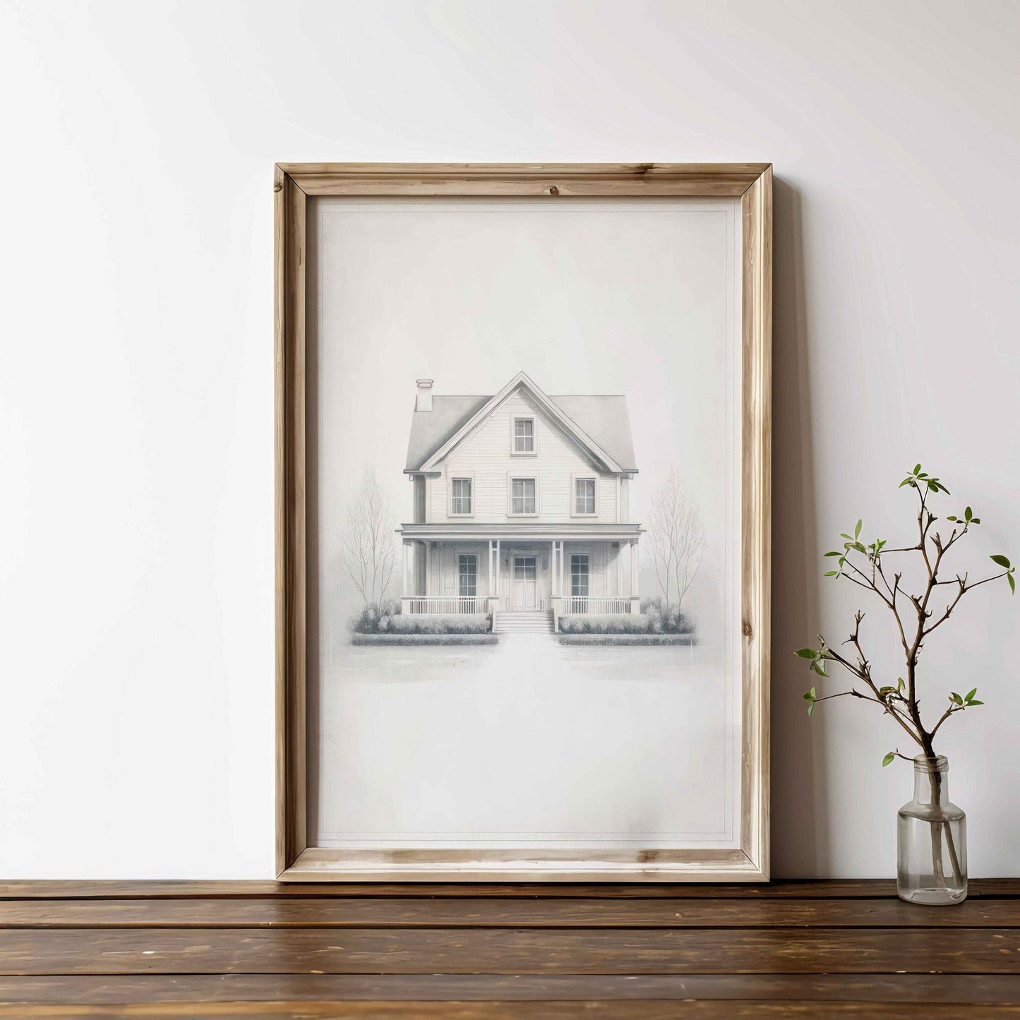 Country House Print, Minimalist Vintage Art, Modern Farmhouse Decor - WildfieldPrints