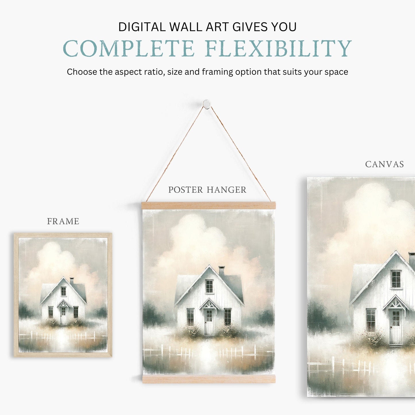 Country House Print, Rustic Farmhouse Decor, White Little House Art - WildfieldPrints