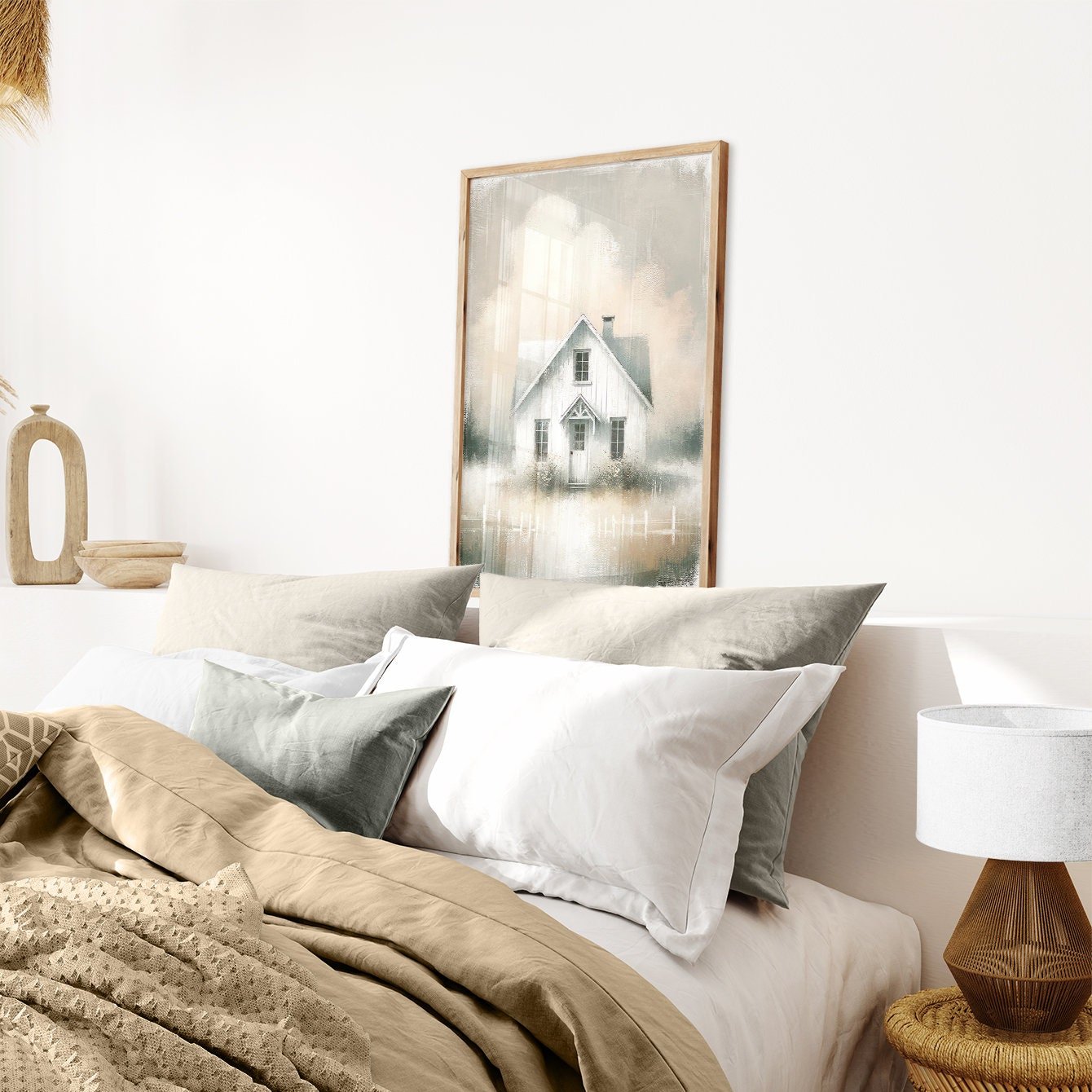 Country House Print, Rustic Farmhouse Decor, White Little House Art - WildfieldPrints