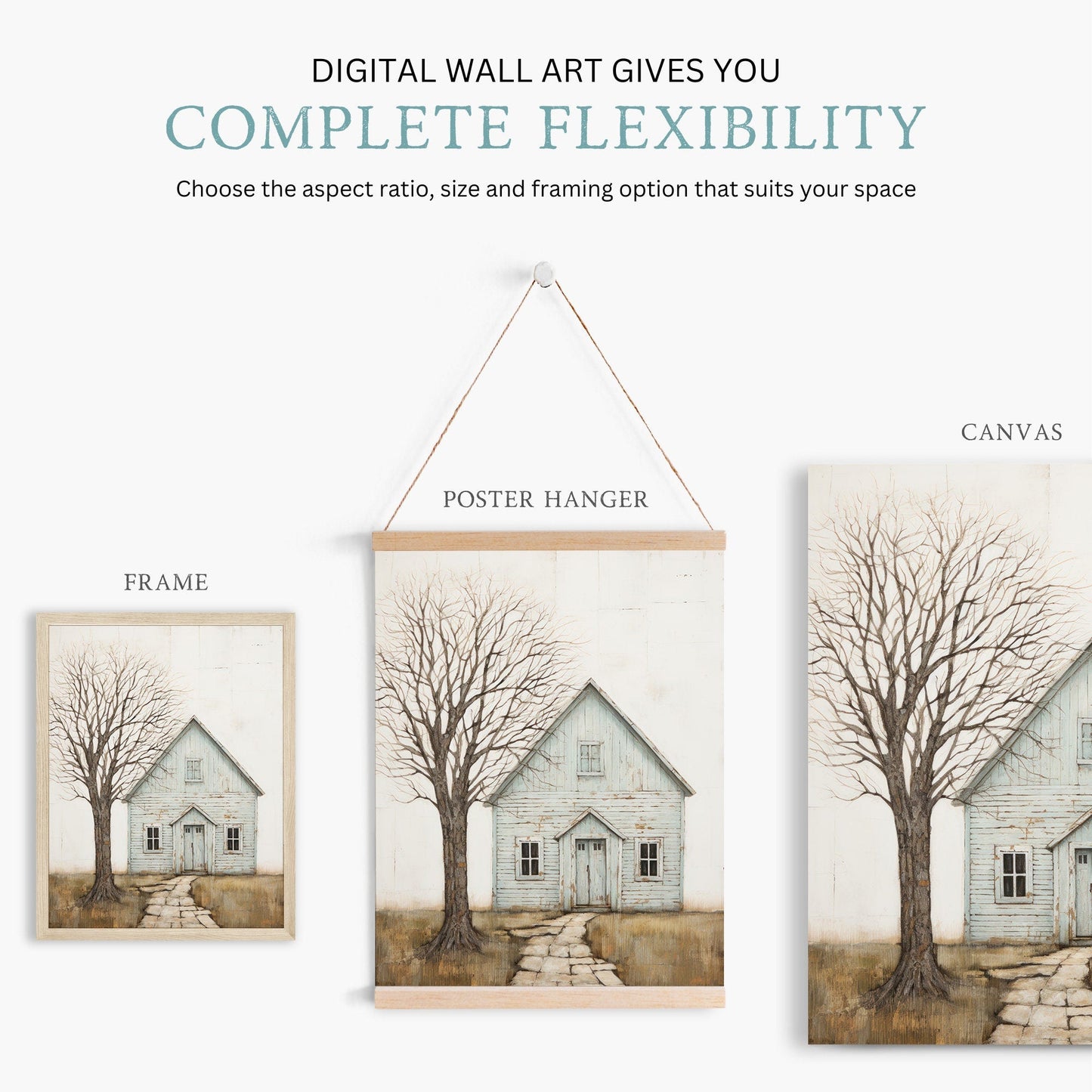 Country House Print, Rustic Farmhouse Wall Art, Countryside Decor - WildfieldPrints