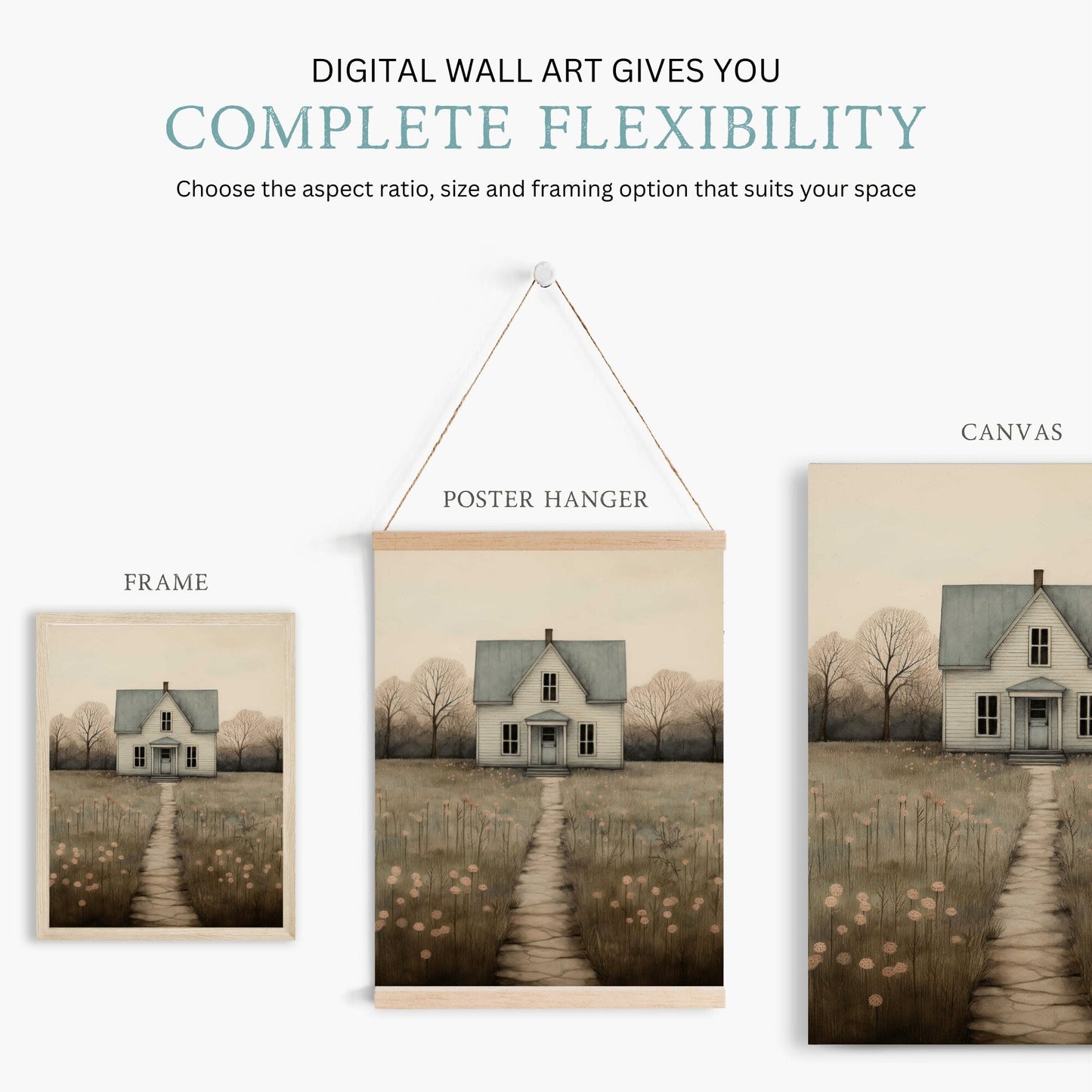Country House Print, Rustic Wall Art, Farmhouse Home Decor - WildfieldPrints