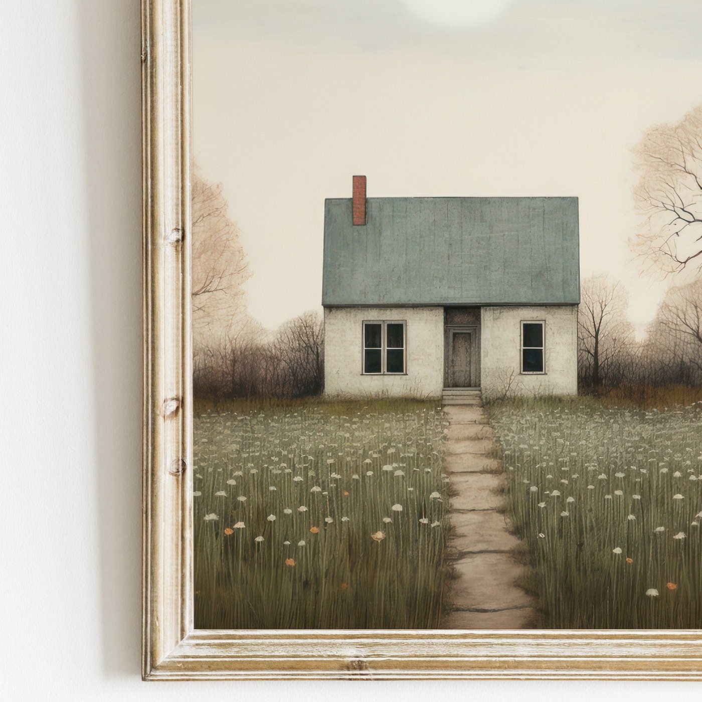 Country House Print, Rustic Wall Decor, Vintage Farmhouse Art - WildfieldPrints