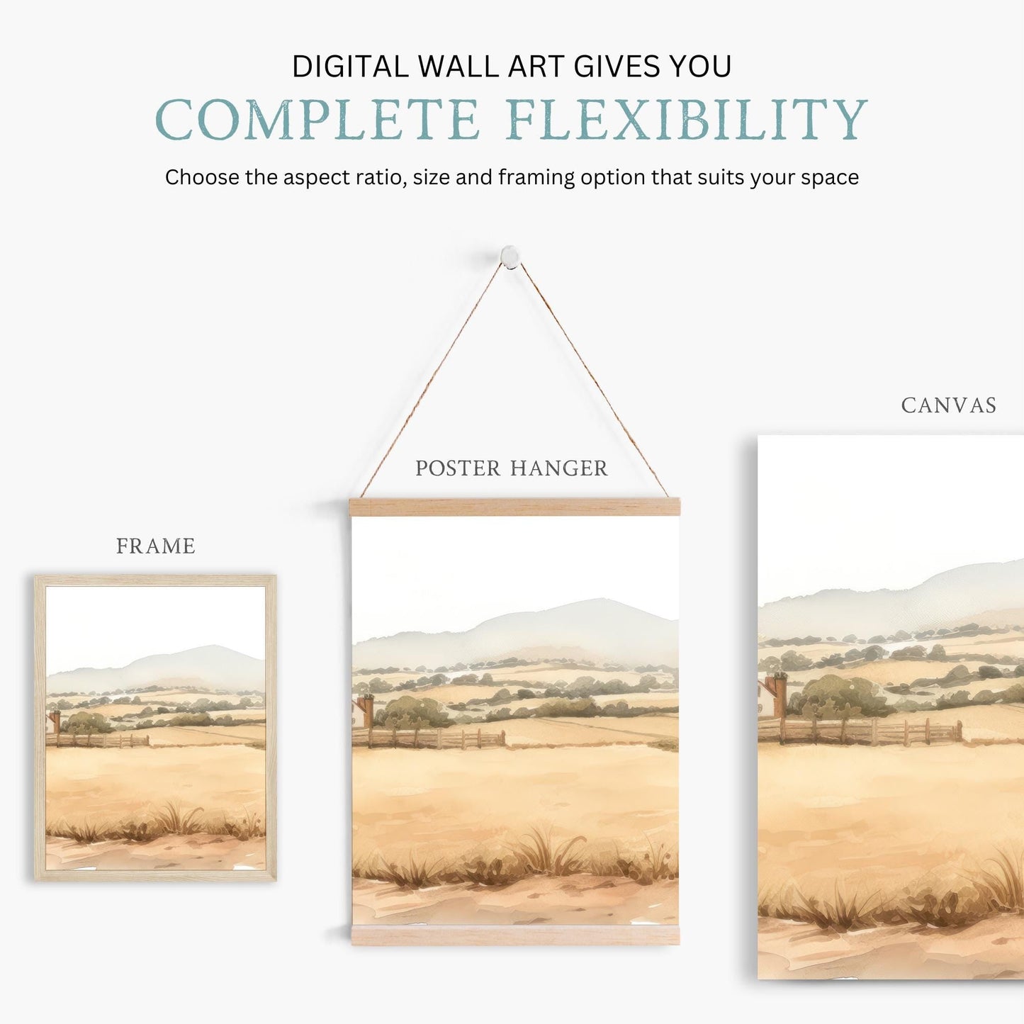 Country Nursery Prints, Farmhouse Girl Decor, Countryside Landscape - WildfieldPrints