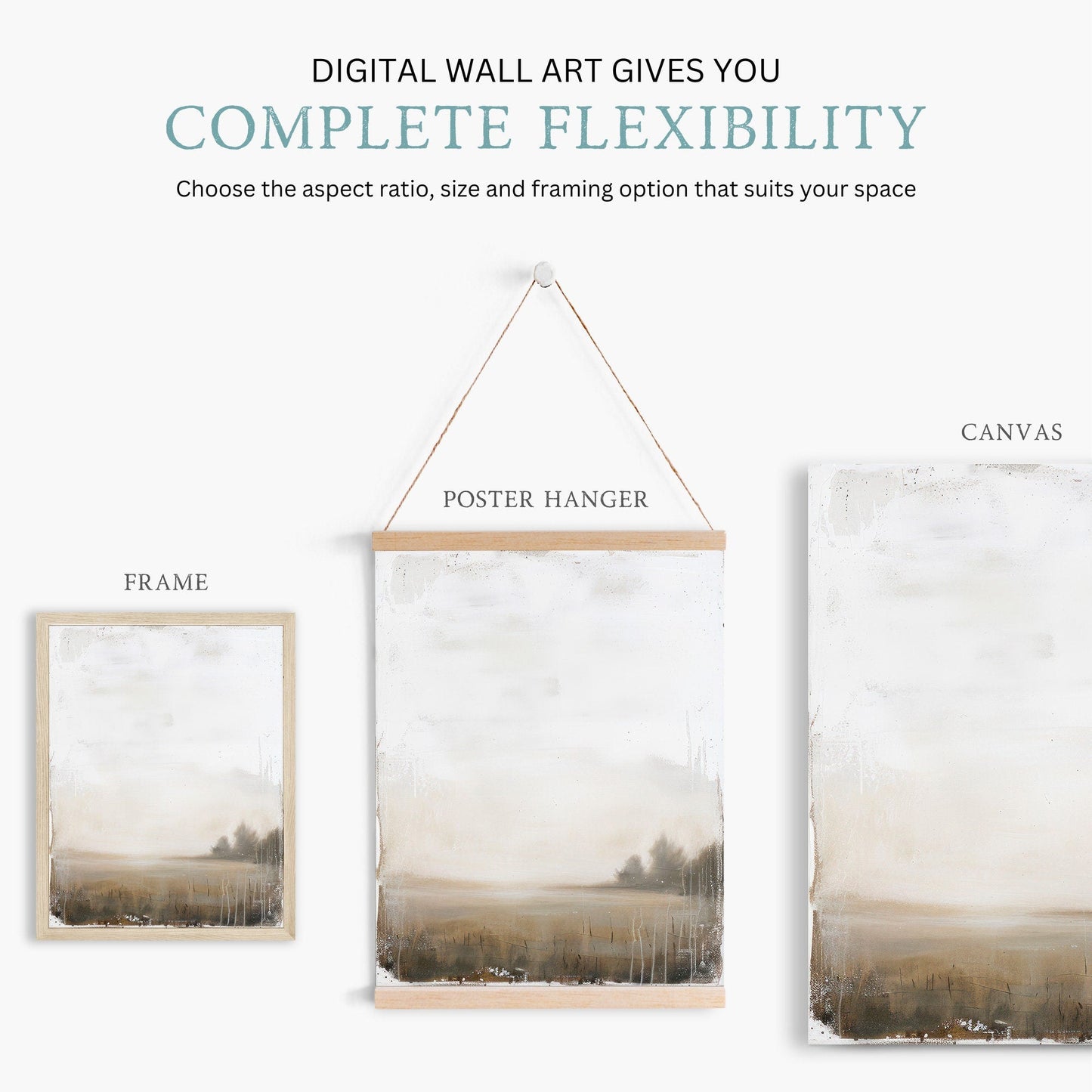 Countryside Landscape Art, Rustic Farmhouse Decor, Open Field Painting - WildfieldPrints