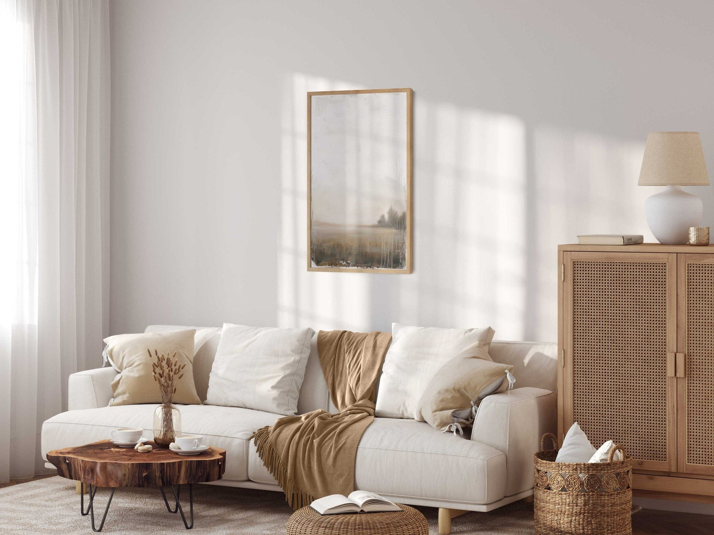 Countryside Landscape Art, Rustic Farmhouse Decor, Open Field Painting - WildfieldPrints