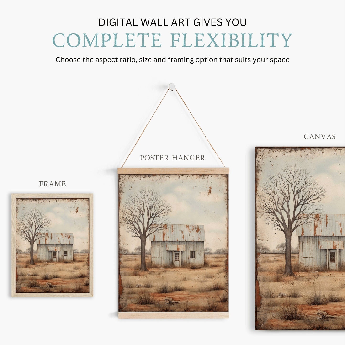 Countryside Print, Rustic Farmhouse Wall Decor, Vintage Home Accent - WildfieldPrints