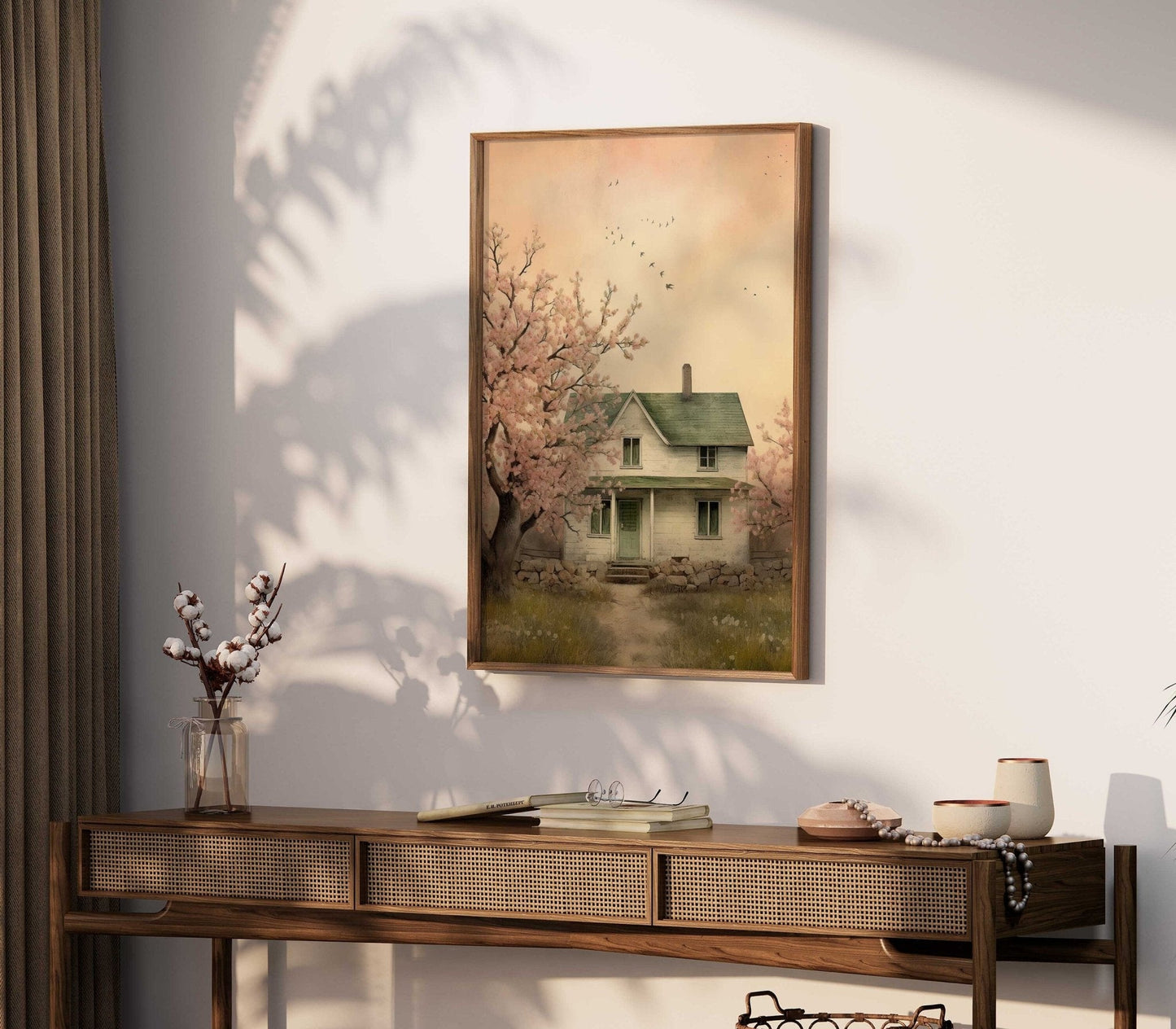 Countryside Wall Art, Rustic Cherry Tree Painting, Country Home Decor - WildfieldPrints