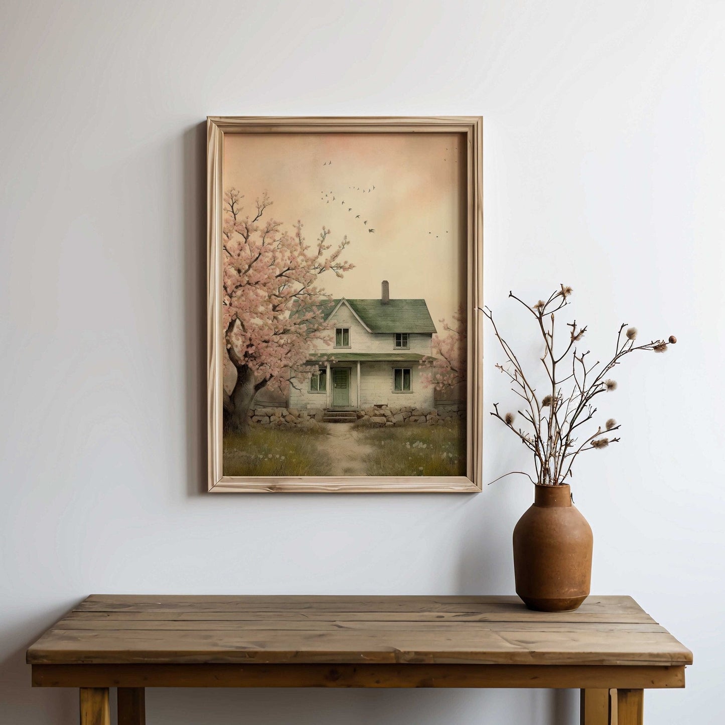 Countryside Wall Art, Rustic Cherry Tree Painting, Country Home Decor - WildfieldPrints