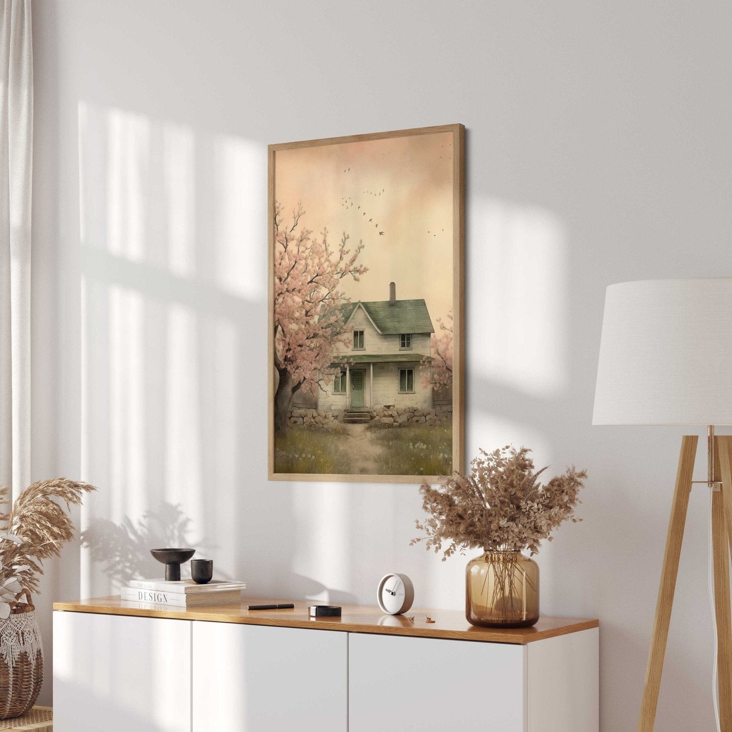 Countryside Wall Art, Rustic Cherry Tree Painting, Country Home Decor - WildfieldPrints