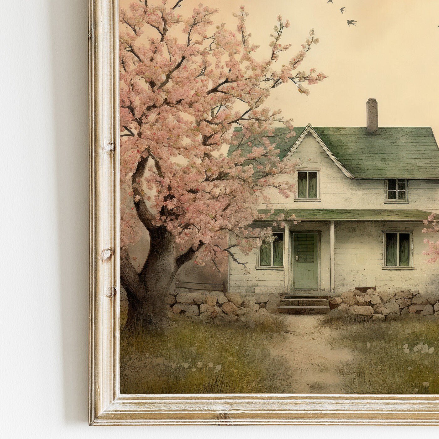 Countryside Wall Art, Rustic Cherry Tree Painting, Country Home Decor - WildfieldPrints