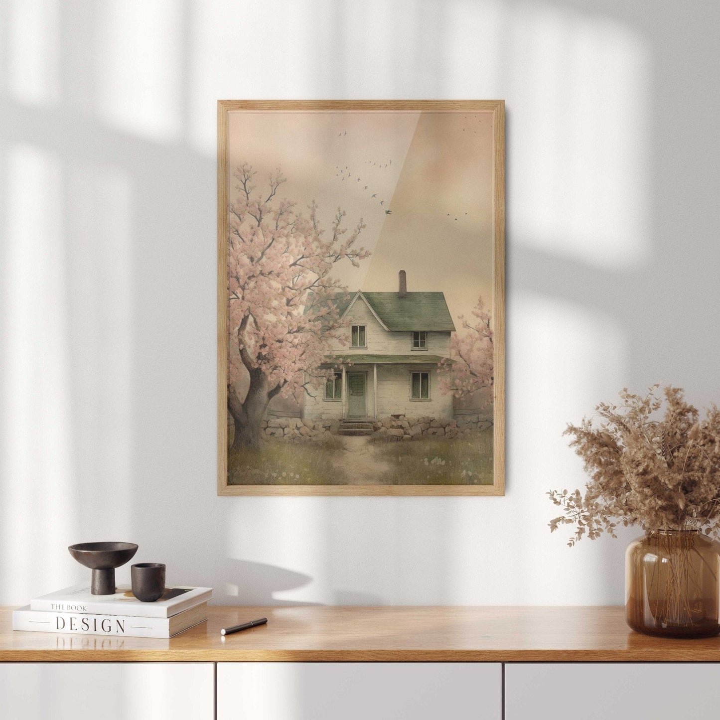 Countryside Wall Art, Rustic Cherry Tree Painting, Country Home Decor - WildfieldPrints