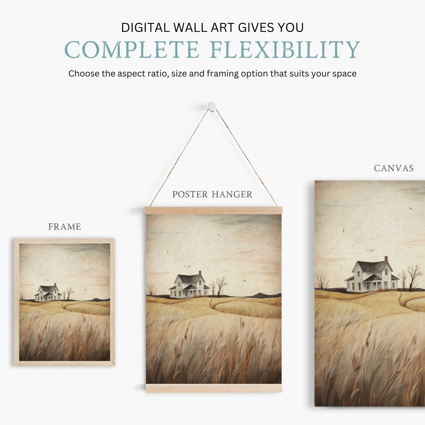 Countryside Wall Art, Vintage House Decor, Farmhouse Painting - WildfieldPrints