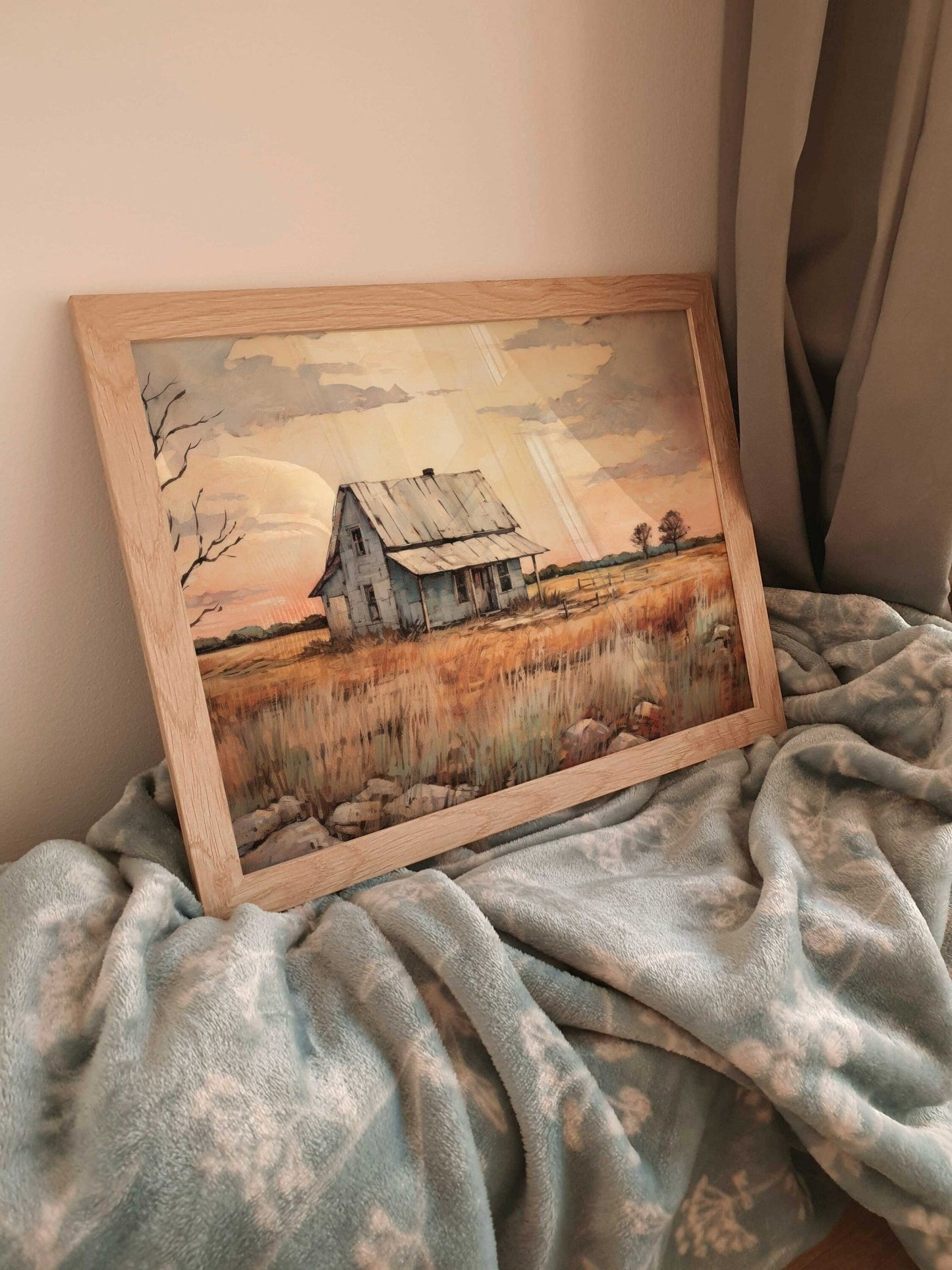 Countryside Wall Art, Vintage House Print, Farmhouse Decor - WildfieldPrints