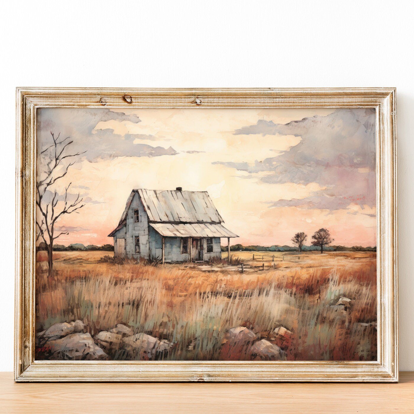 Countryside Wall Art, Vintage House Print, Farmhouse Decor - WildfieldPrints
