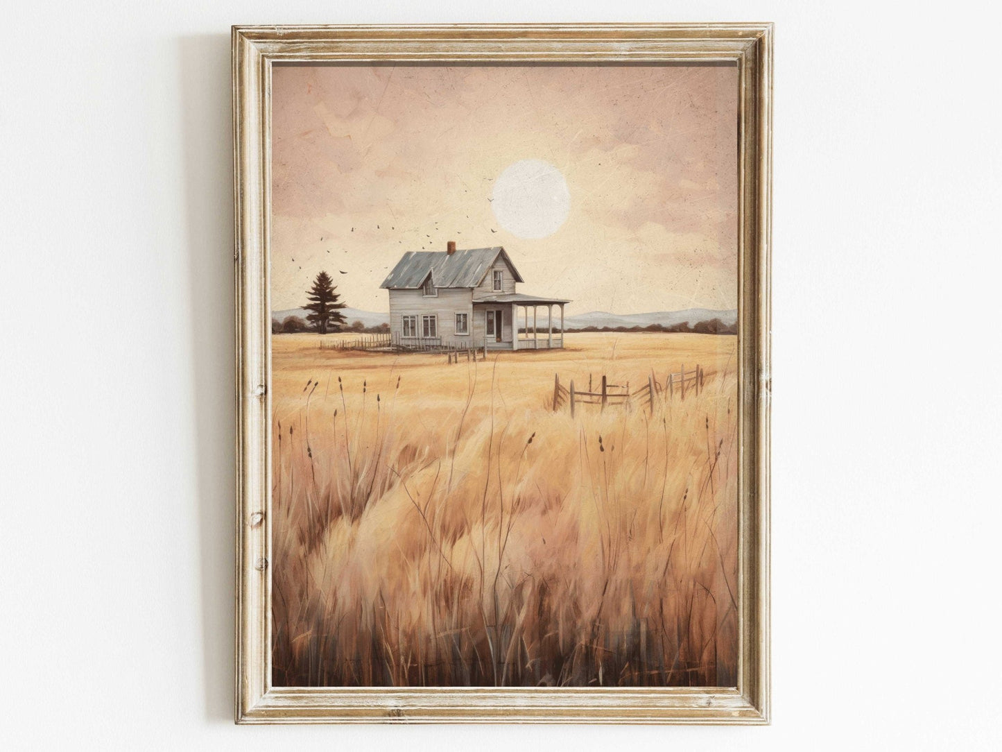 Countryside Wall Art, Vintage House Print, Rustic Farmhouse Decor - WildfieldPrints